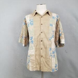 Boca Classics‎ Shirt Mens 2XL Tan Blue Hawaiian Aloha Camp Short Sleeve Button